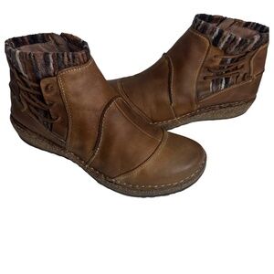 Aetrex Tessa Ankle Boots Booties Womens Sz 8.5 Leather Brown Sweater Wedge